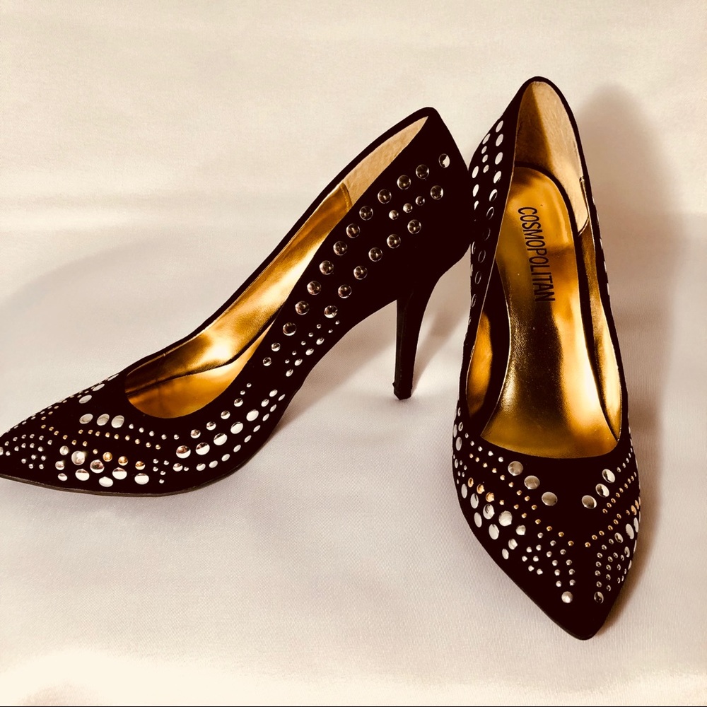 Cosmopolitan Black "Suede" Studded Heels